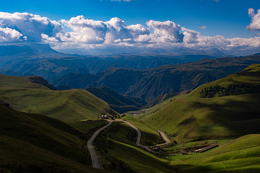 Panoramic view of the mountains and plateau of Bermamyt in the North Caucasus.