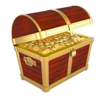 Treasure chest overflowing with money.