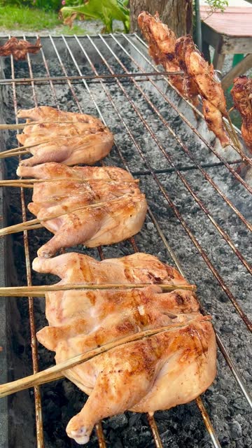 Roast chicken grilling in Thai style