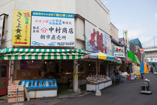 hakodate mañana mercado en japón - agricultural fair japan hakodate market fotografías e imágenes de stock