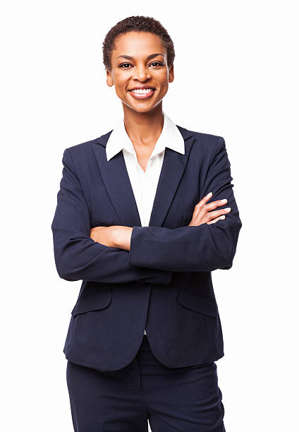 African American Businesswoman With Hands Folded - Isolated stock photo