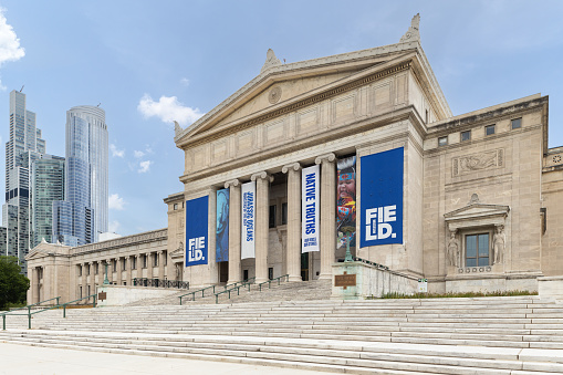 Chicago, IL, USA - July 1, 2022: The Field Museum of Natural History is located in downtown Chicago in the museum campus and is one of the largest museums in the world.