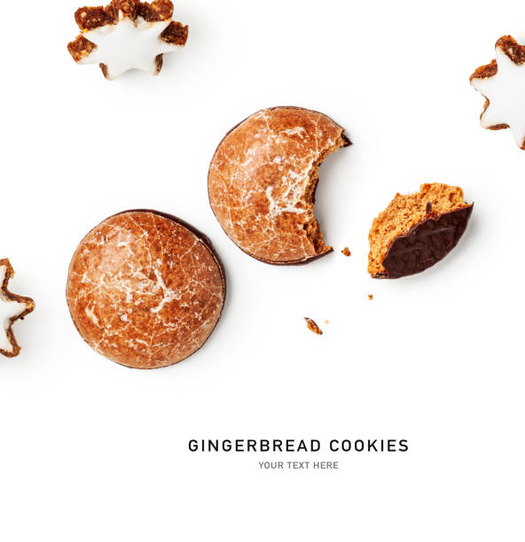 Gingerbread christmas cookies creative layout isolated on white background