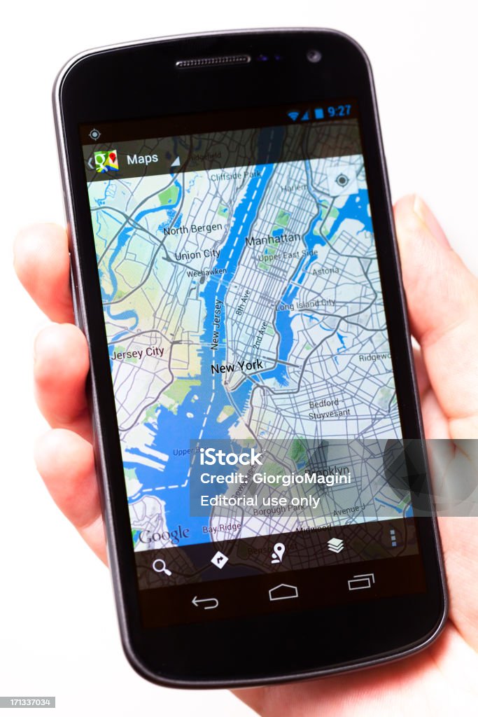 Карты Google приложение в Нью-Йорке на Галактика Nexus - Стоковые фото Карта роялти-фри