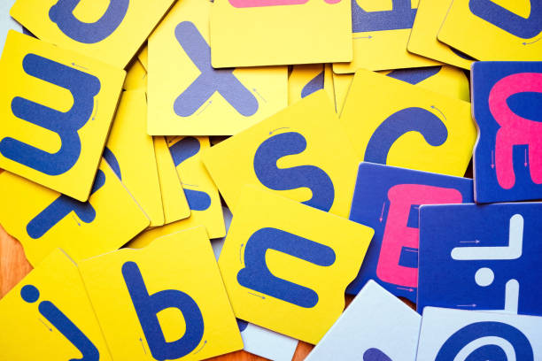 Educational cards for children with letters in a school.