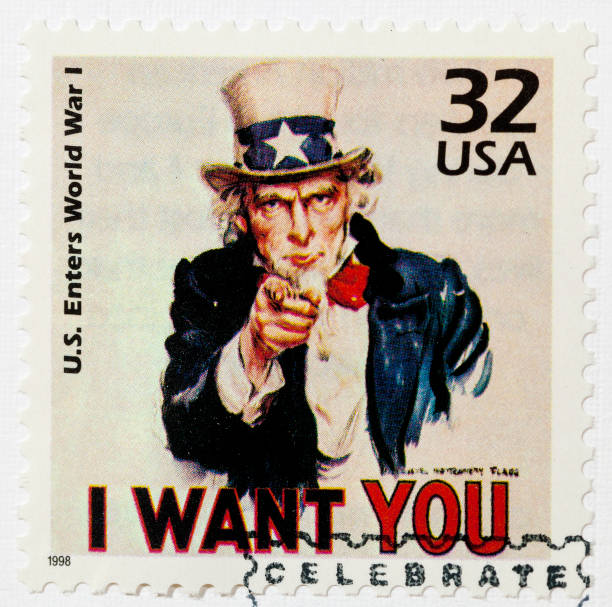 Uncle Sam Stamp "Richmond, Virginia, USA - September 13, 2012:  Cancelled Stamp From The United States Featuring Uncle Sam Recruiting For World War I." i want you stock pictures, royalty-free photos & images