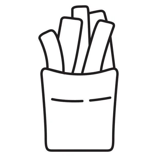 Vector illustration of French fried potato in pack box.Fast food icon.Bucket fast snack.