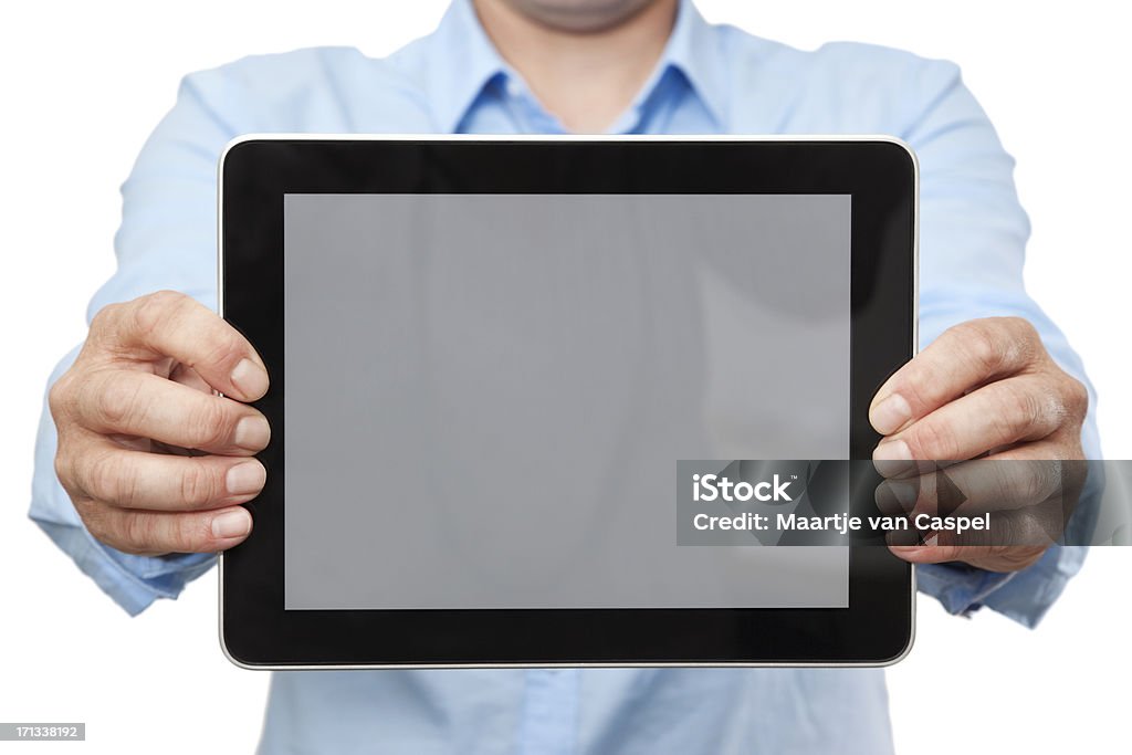 Informal Businessman Showing Digital Tablet PC (Horizontal) - Foto de stock de Tableta digital libre de derechos