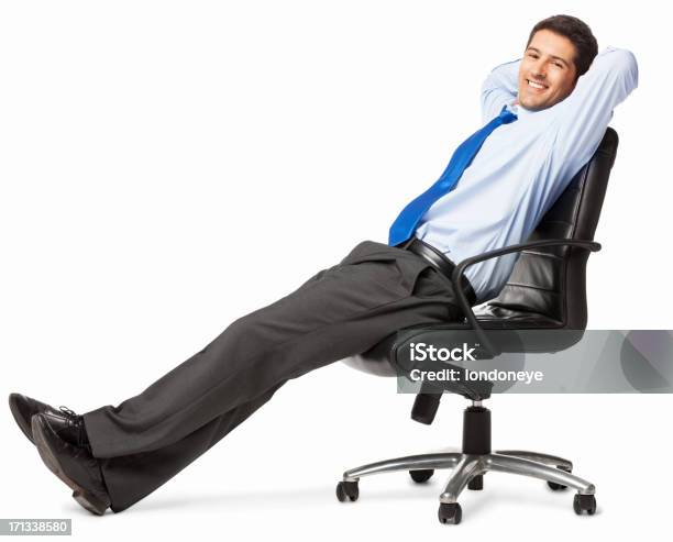 Relaxed Young Businessman Isolated Stock Photo - Download Image Now - Businessman, Chair, Full Length