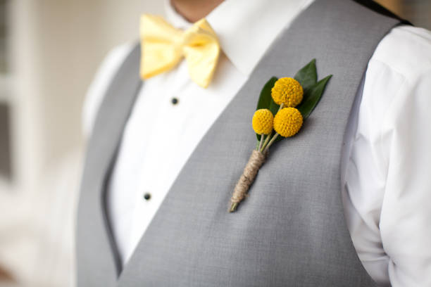 Groom's wedding boutonniere stock photo