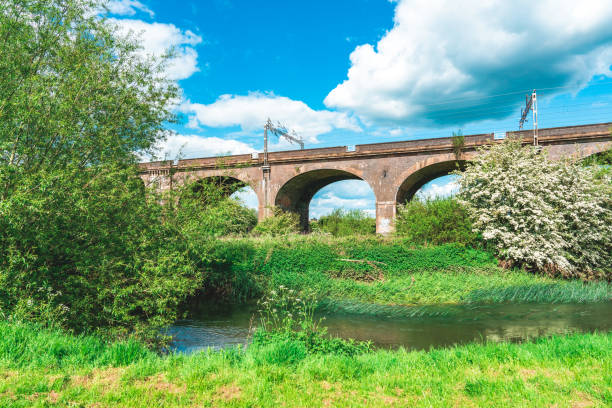 Red brick train viaduct in the ribble valley. UK railway