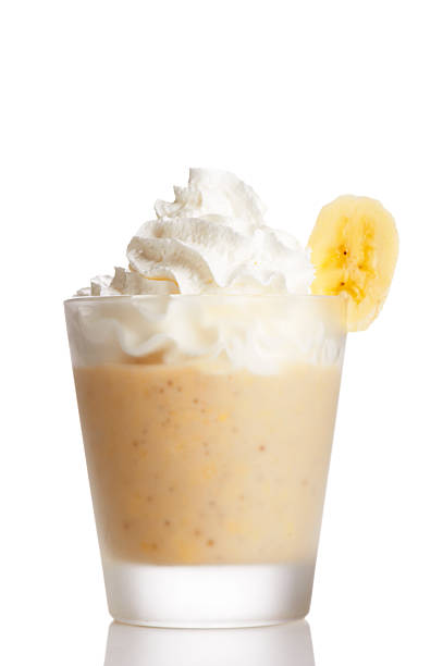 Banana shake with cream stock photo