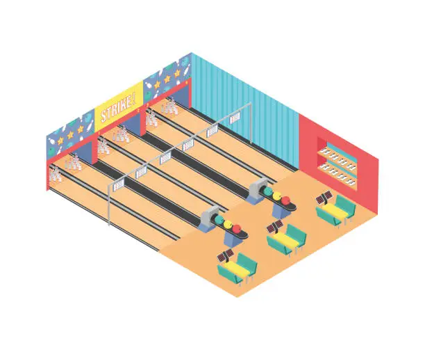 Vector illustration of Bowling Hall Isometric Vector