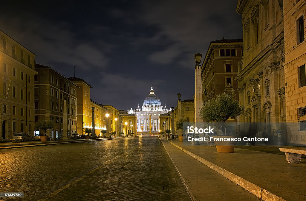 Saint Peter's Basilica in Vatican City at Night, Rome Ancient Stock Photo