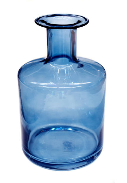 istock Blue glass bottle. Big flask. Retro style vase isolated on white background. 1713400042
