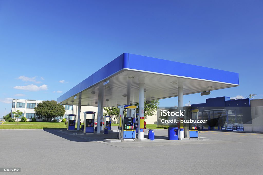 Modernes Blau-Station - Lizenzfrei Tankstelle Stock-Foto