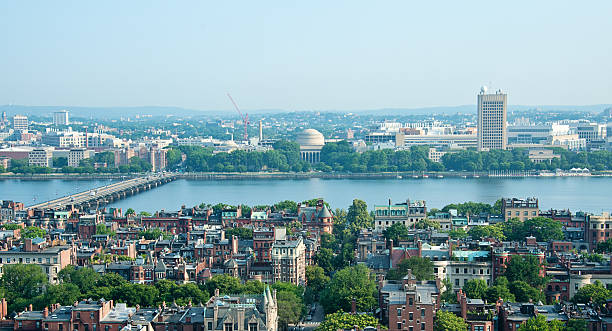 보스턴 - boston aerial view charles river residential structure 뉴스 사진 이미지