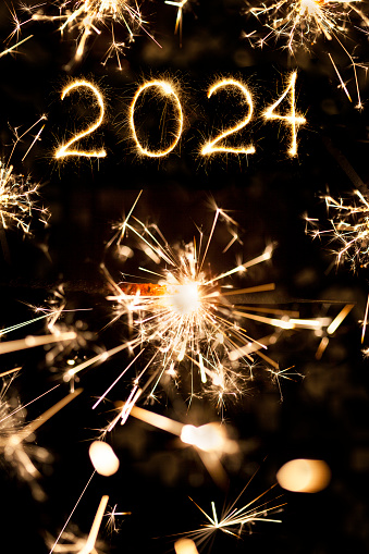 2024 Happy New Year, made of sparks