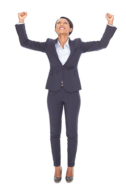 Business woman cheering.