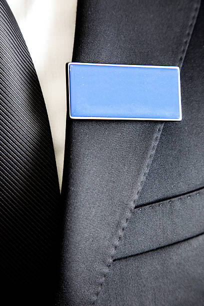 Close-up of a name tag stock photo