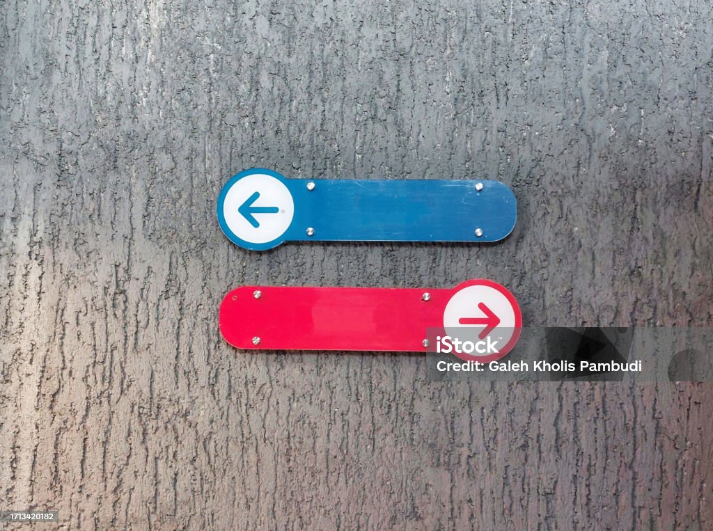 Left Direction Board Right And Left Directions On The Wall Stock Photo - Download Image Now ...