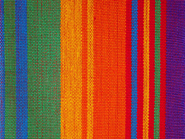 Cotton, Linnen, Wool Textile Fabric Canvas Detail Background Textile Detail with Latin American Color Pattern woven fabric stock pictures, royalty-free photos & images