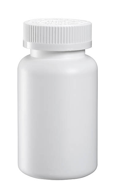 frasco de medicamento em branco - bottle vitamin pill nutritional supplement white imagens e fotografias de stock