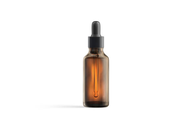 istock Blank transparent amber glass dropper bottle mockup, front view 1713428269