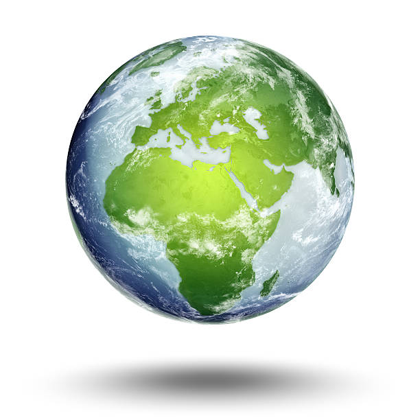 The European Eastern hemisphere on a globe isolated on white A blue and green 3D Rendering of Earth with Clipping Path planet earth africa stock pictures, royalty-free photos & images