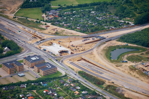 istock Road expanding construction site photographed from above 171343656