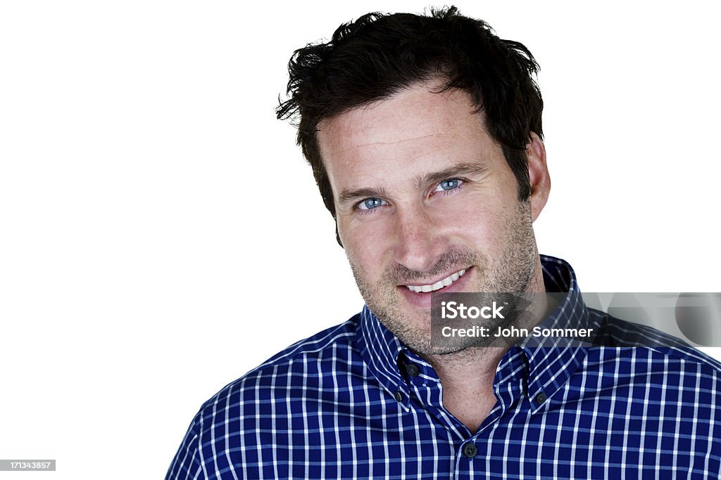 Headshot of man in his 30s Headshot of a handsome, unshaven man in his 30s isolated on white background  30-39 Years Stock Photo