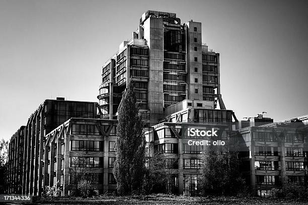 Concrete Office Building Stock Photo - Download Image Now - Architecture, Back Lit, Black And White