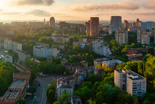 Beautiful panorama of the Kyiv city on the morning