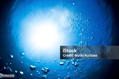 istock Underwater Bubbles Beautiful Turn Blue Background with Sunlight 171344376