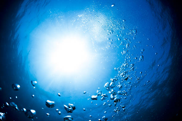 underwater bubbles beautiful turn blue background with sunlight - i havet bildbanksfoton och bilder