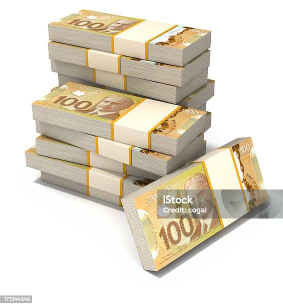 Stack Of New Canadian Dollar Bills Stock Photo - Download Image Now - Canadian Dollars, Stack, Canadian Currency