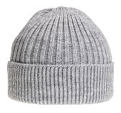 Grey knit winter bobble hat isolated on white