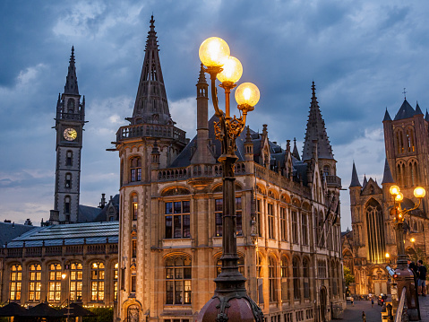 the historic city of Gent in Belgium at night