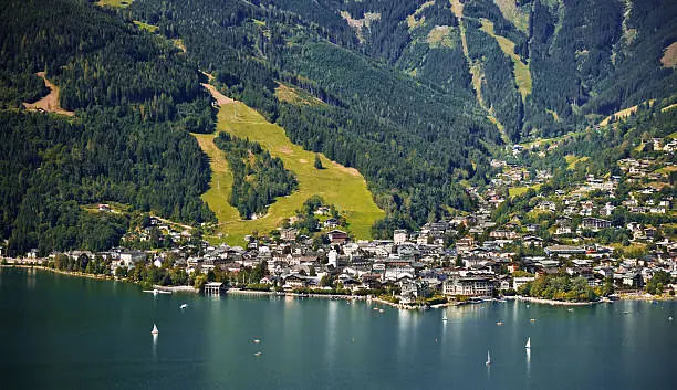 "View on the Alpine resort in Salzburg, Austria called Zell am See"