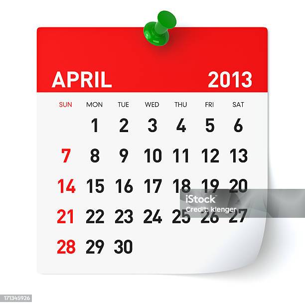 Kwiecień 2013 Kalendarz - zdjęcia stockowe i więcej obrazów 2013 - 2013, Bez ludzi, Białe tło