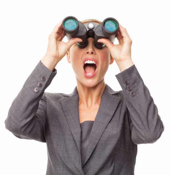 istock Astonished Female Professional Looking Through Binoculars - Isolated 171345948