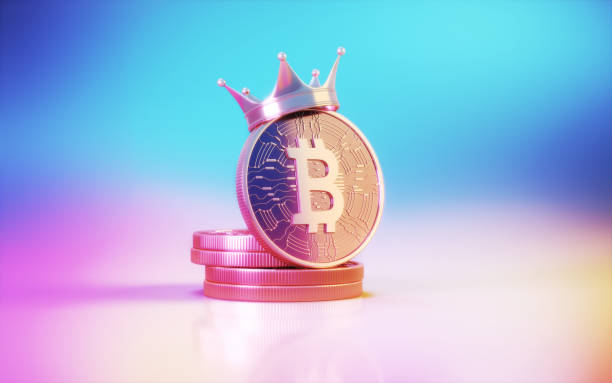 istock Bitcoin Crypto Currency King Crown on Pink Blue Orange Softness Background 1713460571