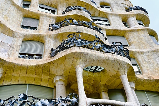 Barcelona, Spain; 10/02/2023- Known as La Pedrera is a Modernista building I Barcelona, Catalonis, Spain.It was designed as a private residence by architect Antoni Gaudi.