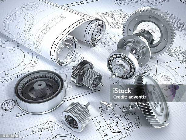 Engenharia - Fotografias de stock e mais imagens de Plano - Documento - Plano - Documento, Machinery, Peça de Máquina