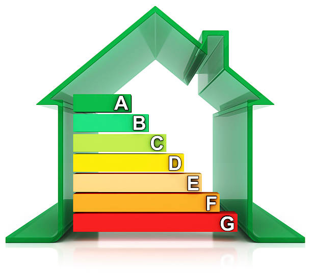 рейтинг эффективности использования энергии дома и символы - energy efficiency rating стоковые фото и изображения