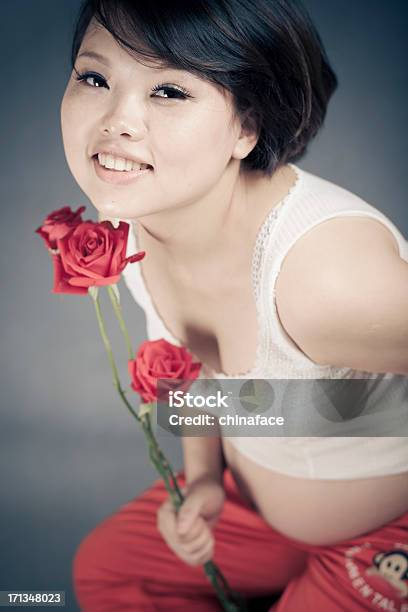 Pregnant Woman Holding Rose Stock Photo - Download Image Now - Abdomen, Adult, Adults Only
