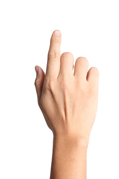 Touch Screen Finger "Index finger of a male hand is touching a virtual screen, isolated on white background. Clipping path included." finger stock pictures, royalty-free photos & images