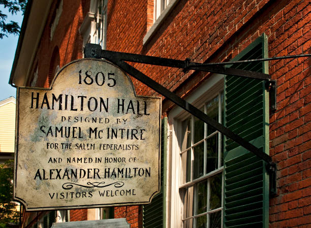 Hamilton Hall, Salem, Massachusetts, Historical Building "Salem, Massachusetts, historic building named for Alexander Hamilton. It is a National Register of Historic Places Landmark. Located on Chestnut Street." salem massachusetts stock pictures, royalty-free photos & images