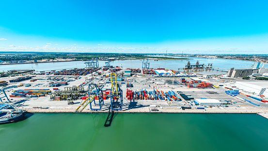 Drone view of Tilbury Docks in England