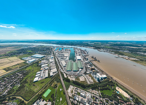 Aerial from industry at the Nieuwe Waterweg in Rotterdam the Netherlands